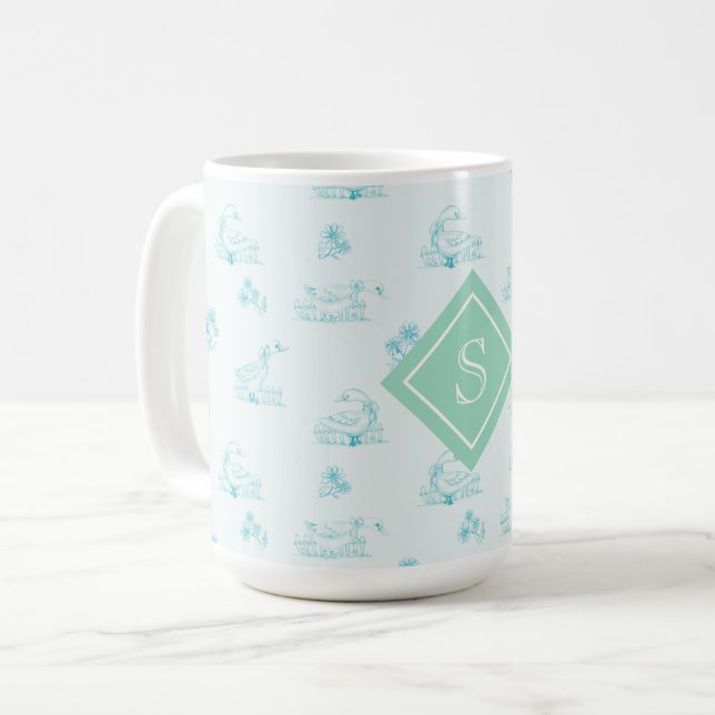 Cute Land Goose Toile Mönster Monogram Kaffemugg (Framsida vänster)