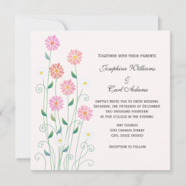 Cute Land Hand plockade Rosa och vita Daisy Inbjudningar