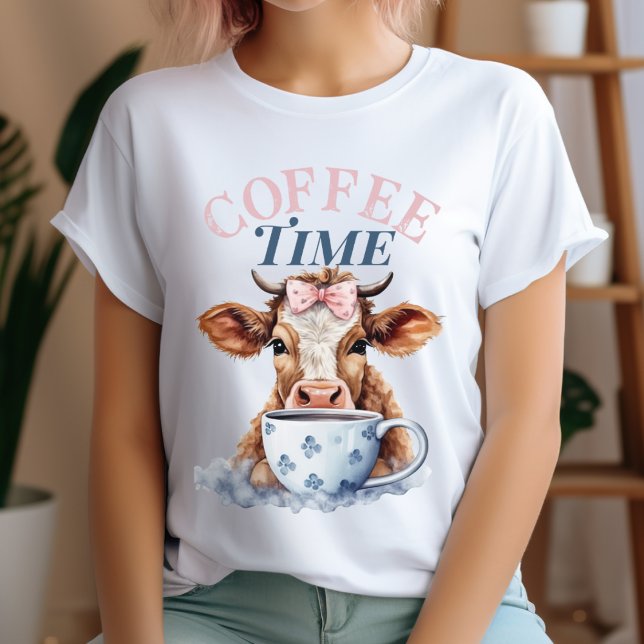 Cute Land-kaffetid, vattenfärg i Cow T Shirt (Cute Country Coffee Time Cow Watercolor T-Shirt)