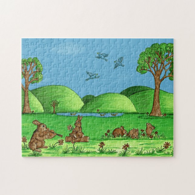 Cute Land-kaninerna Jigszle Puzzle med Gift Box Pussel (Horisontell)