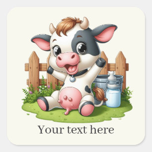 Cute Land ko lägger till text Fyrkantigt Klistermärke