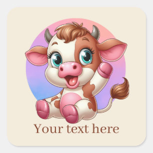 Cute Land ko lägger till text Fyrkantigt Klistermärke