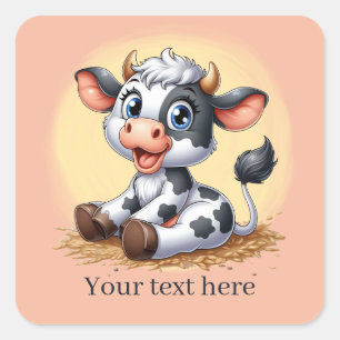 Cute Land ko lägger till text Fyrkantigt Klistermärke