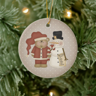 Cute Land, Santa Bear och Snögubbe Personlig Julgransprydnad Keramik