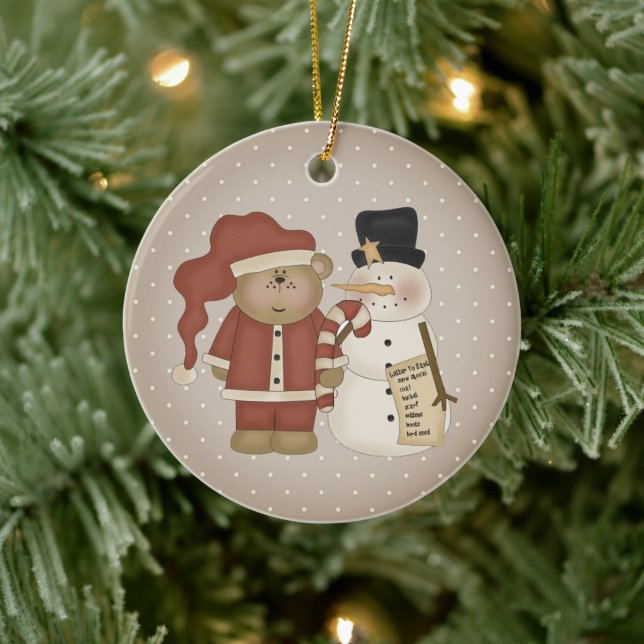 Cute Land, Santa Bear och Snögubbe Personlig Julgransprydnad Keramik (Träd)
