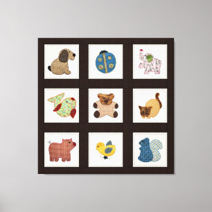 Cute Land Stil Baby djur Quilt Canvastryck