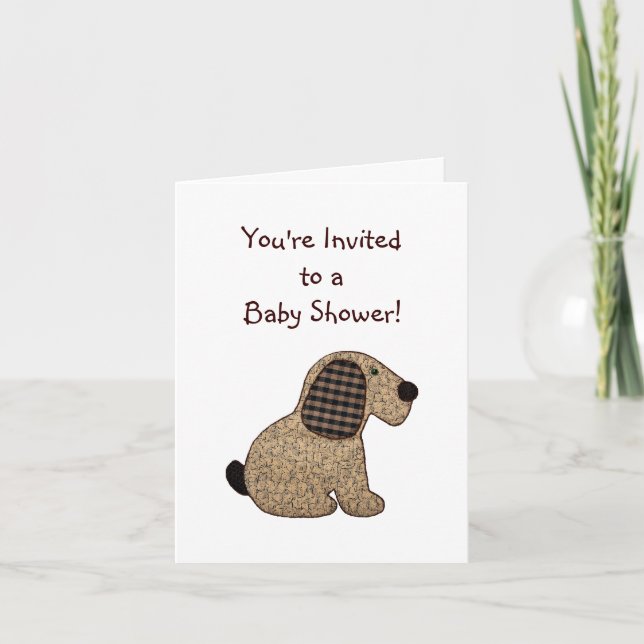 Cute Land Stil Gingham Hund Baby Shower Inbjudan (Framsida)