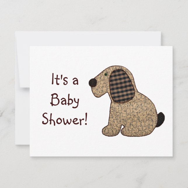 Cute Land Stil Gingham Hund Baby Shower Inbjudningar (Framsida)