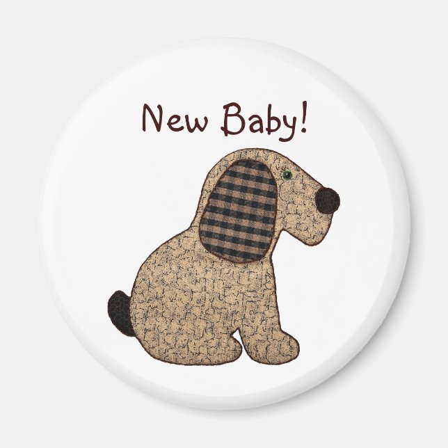 Cute Land Stil Gingham Hund Nyfödd bebis Magnet (Framsidan)