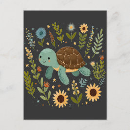 Cute Land turtle Wildblomma Sommargrafik Vykort