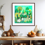 Cute Land Village Grönt Colorful Sweet Art Poster<br><div class="desc">Lägg till din egen text om du vill! Markera utskriften som är storlek med hjälp av listrutan ovan och du kan klicka på knappen "Redigera design" för att anpassa teckningen så att den passar alla storleka pappra. Köp en enkel poster eller en helt inramad och matchad version! Tack för att...</div>