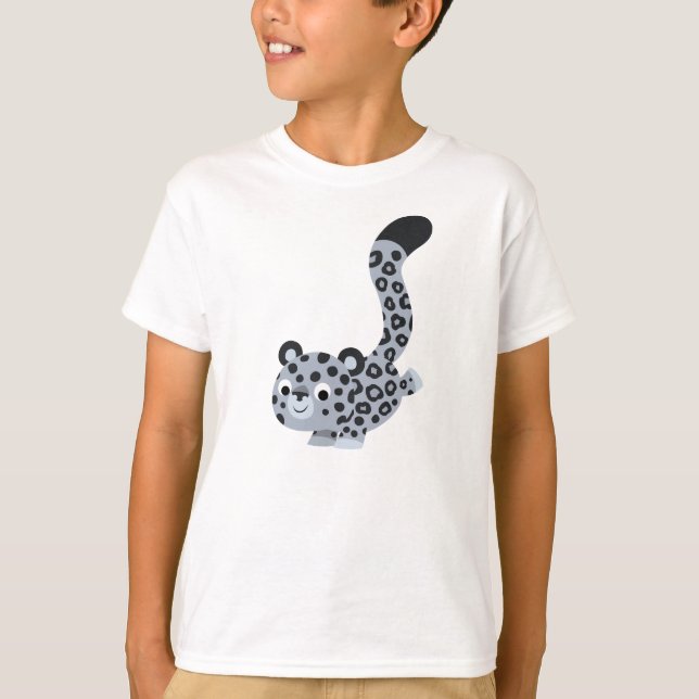 Cute Landing Tecknad Snö Leopard Children T-Shirt (Framsida)
