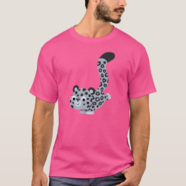 Cute Landing Tecknad Snö Leopard T-Shirt (Framsida)