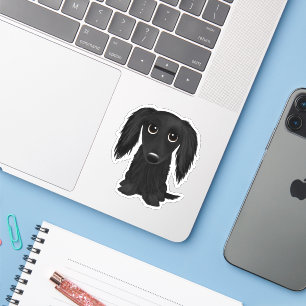 Cute Långhårig Black Dachshund Tecknad Klistermärken