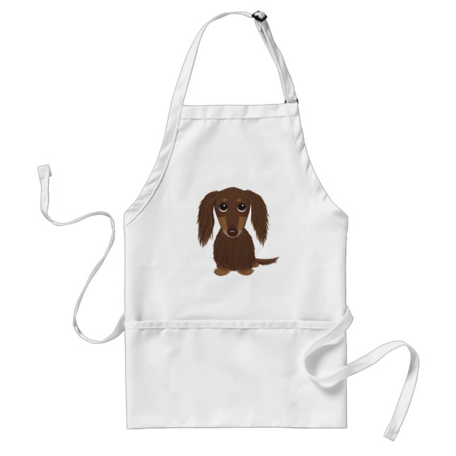 Cute Långhårig Chocolate Brown Dachshund Förkläde (Framsidan)