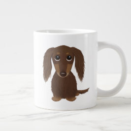 Cute Långhårig Chocolate Brown Dachshund Hund Jumbo Mugg