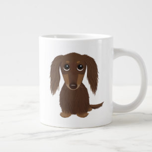 Cute Långhårig Chocolate Brown Dachshund Hund Jumbo Mugg
