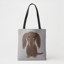 Cute Långhårig Chocolate Brown Dachshund Hund Tygkasse