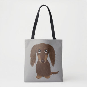 Cute Långhårig Chocolate Brown Dachshund Hund Tygkasse
