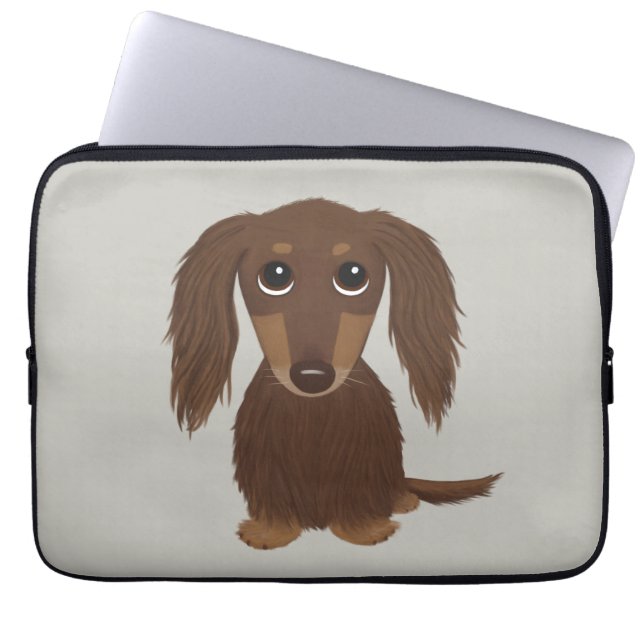 Cute Långhårig Chocolate Brown Dachshund Laptop Fodral (Framsidan)