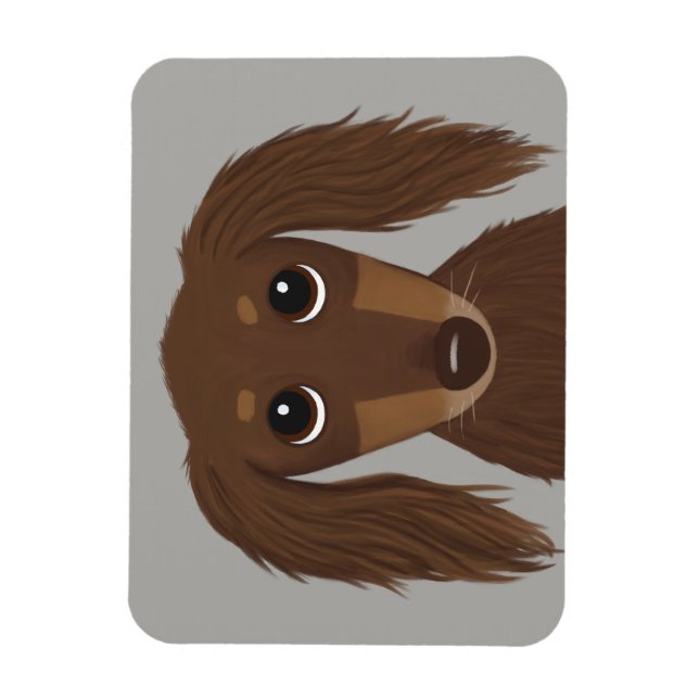 Cute Långhårig Chocolate Brown Dachshund Magnet (Vertikal)