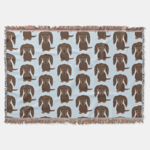 Cute Långhårig Chocolate Brown Dachshund Mönster Filt