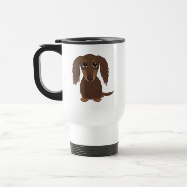 Cute Långhårig Chocolate Brown Dachshund Resemugg (Vänster)