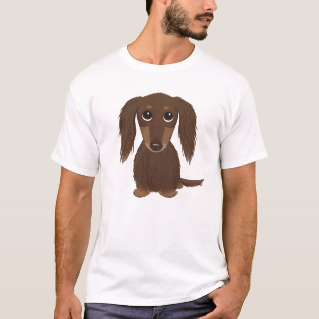 Cute Långhårig Chocolate Brown Dachshund T Shirt (Framsida)