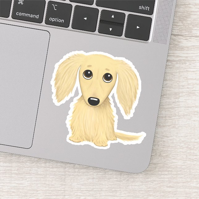 Cute Långhårig Cream Dachshund Tecknad Klistermärken (Detalj)
