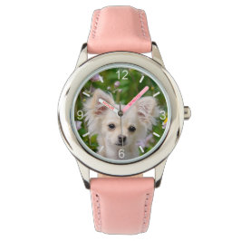 Cute långhårig kräm Chihuahua Hund Puppy-uppringni Armbandsur
