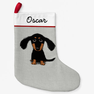 Cute Långhårigare Dachshund Puppy Wiener Hund Ju Liten Julstrumpa