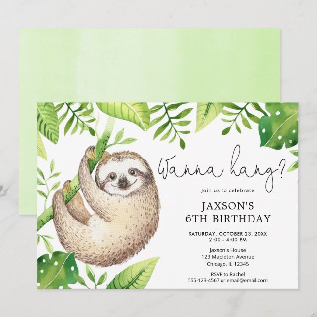Cute långsam grönt lämnar födelsedagsfest inbjudningar (Fram/baksida)