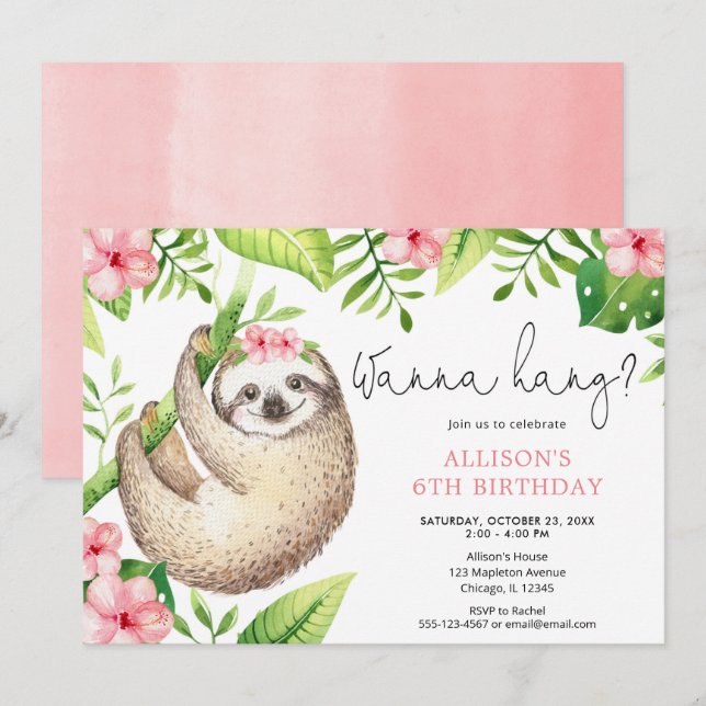 Cute långsamt rosa grönt löv Flickor födelsedagsfe Inbjudningar (Fram/baksida)