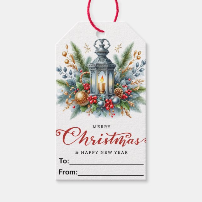 Cute Lantern God jul/Gott nytt år Presentetikett (Framsidan)