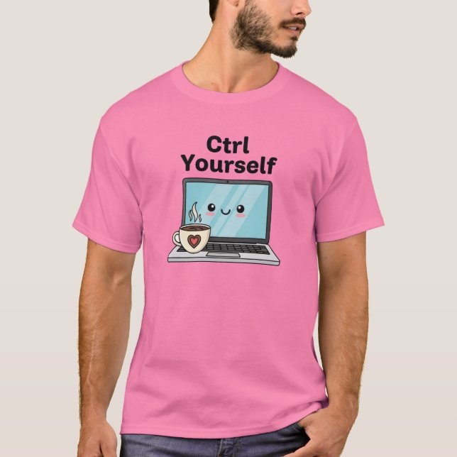 Cute Laptop and Coffee T Shirt (Framsida)