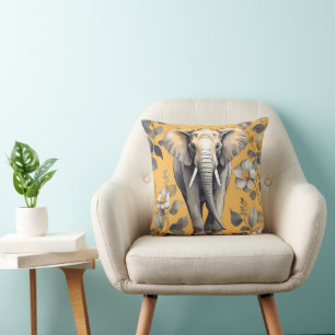 Cute Large Elephant Walking over Gult Daisys Kudde