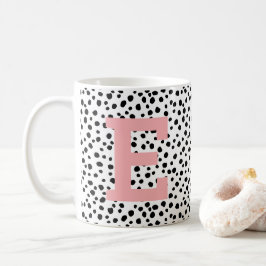 Cute Large Rosa Initial på Dalmatien Spot Mönster Kaffemugg