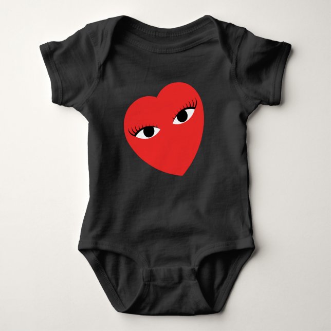 Cute Larred Heart med Öga Baby-kroppsdräkt T Shirt (Framsida)