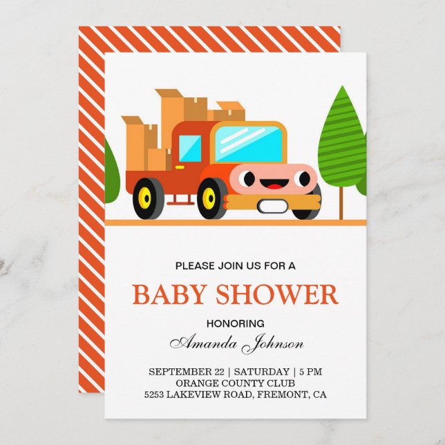 Cute Lastbil Baby Shower-inbjudan Inbjudningar (Fram/baksida)