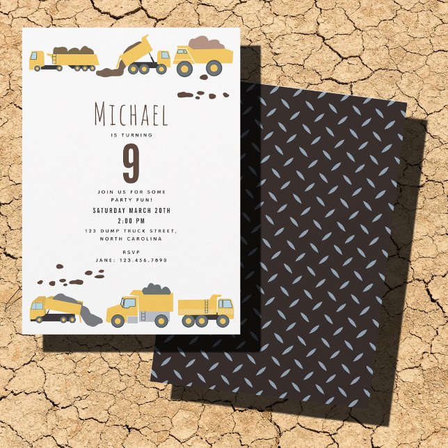 Cute Lastbil Construction Lastbilar Birthday Inbjudningar (Cute Dump Trucks Construction Trucks Birthday Invitation)