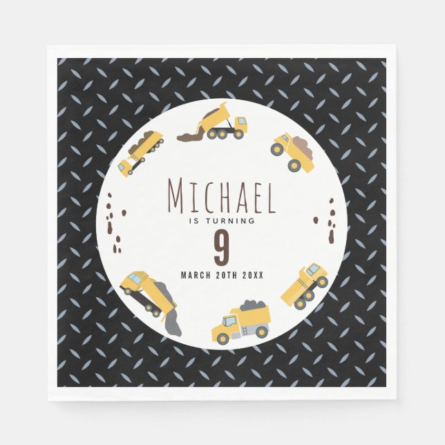 Cute Lastbil Construction Lastbilar Birthday Pappersservett (Framsidan)