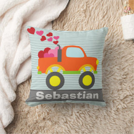 Cute Lastbil Hearts Orange Boys Bedroom Kudde