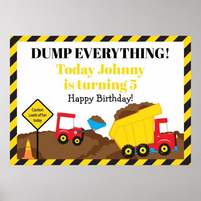 Cute Lastbil och Digger Birthday Poster (Framsidan)