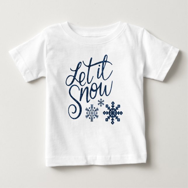 Cute Låt det snöa jul med Blå Snöflingor T Shirt (Framsida)