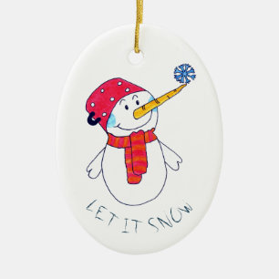 Cute Låt det snöa Snögubbe med snöflinga Julgransprydnad Keramik