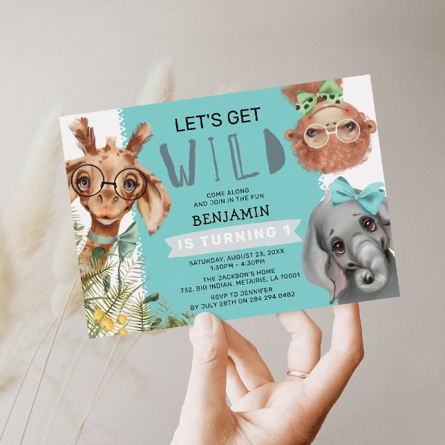 Cute Låt oss Vild Blue Jungle 1:a födelsedagen Par Inbjudningar (Skapare uppladdad)