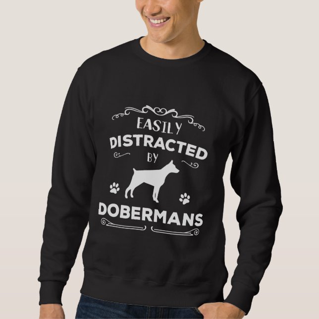 Cute lätt distraherat av Dobermans Underbar Doberm Lång Ärmad Tröja (Framsida)