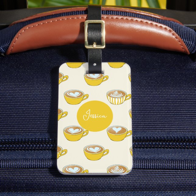 Cute Latte Art i Gult Kaffe koppar Mönster Bagagebricka (Framsida Insitu 2)