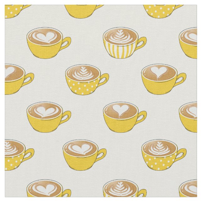 Cute Latte Art i Gult Kaffe koppar Mönster Tyg (Närbild)