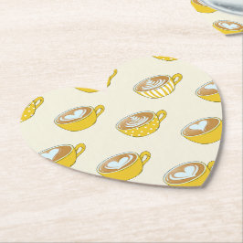 Cute Latte Art i Gult Kaffe koppar Mönster Underlägg Papper